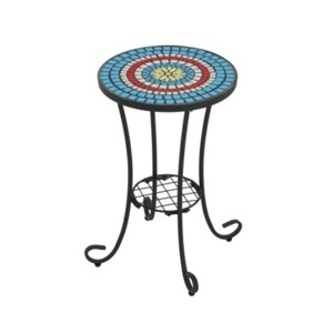 Syemin End Tables Patio Side Table with Shelf, Designs Modern Round Outdoor Accent Side Tables Porch Patio Home House, Black, 14"*14"*21.65" - 1 of 4