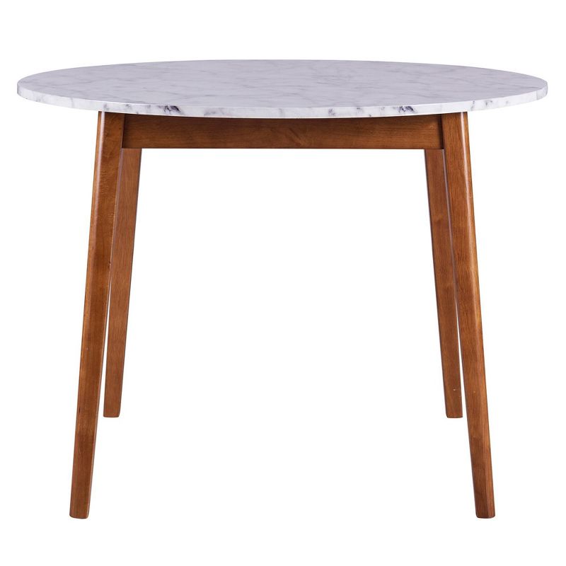 Ashton Round Dining Table with Faux Marble Top Solid Wood Leg Walnut - Teamson Home, 3 of 10