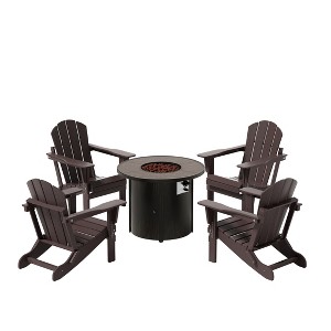 WestinTrends Outdoor Patio Folding Adirondack Chair With Round Fire Pit Table Sets - 1 of 2