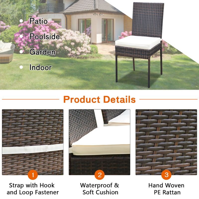 Costway 10 PCS Patio Rattan Dining Set Glass Table High Back Chair Garden Deck Mix Brown, 5 of 11