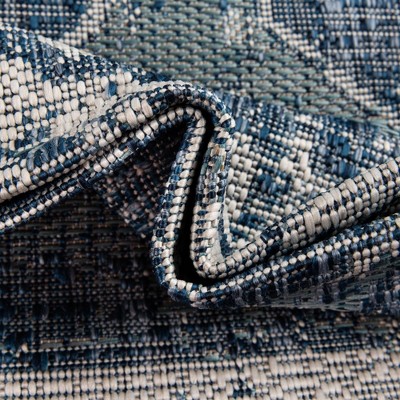 Blue Rectangular Stain-Resistant Synthetic Outdoor Rug