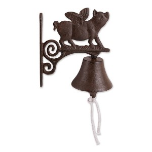 8.75" Iron Pig with Wings Bell Bronze - Zingz & Thingz: Outdoor Garden Sculpture, Cast Dinner Bell - 1 of 4