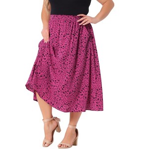 Agnes Orinda Women's Plus Size Pleated Elastic Waist Casual Swing Floral A Line Skirts with Pockets - 1 of 4