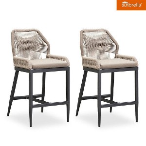 PURPLE LEAF Patio Sunbrella Bar Stools Set of 2 Handwoven Wicker Bar Height Stool Modern Aluminum Outdoor Wicker Barstools with Back and Cushion - 1 of 4