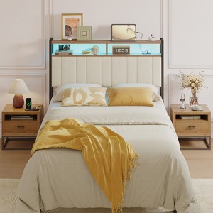 Pinmoco Full/Queen/King LED Headboard, Linen Upholstered Storage Headboard with Charging Station - 1 of 4