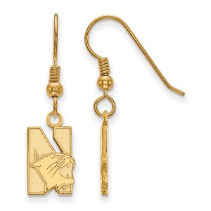 Black Bow Jewelry 14k Yellow Gold Plated Sterling Silver Northwestern Wildcats NCAA Dangle Earrings - 1 of 3