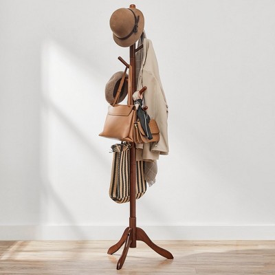 VASAGLE Solid Wood Coat Rack Free Standing with 8 Hooks