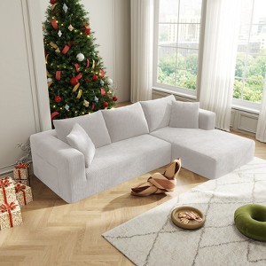 Aukfa 5-Seat L-Shaped Corduroy Sectional Sofa with 5 Pillows ¨C No-Assembly Cloud Couch, High-Density Sponge, Perfect for Apartments, White - 1 of 4