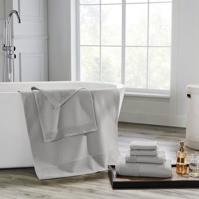 Oyster Gray Cotton Waffle-Rib 6-Piece Towel Set