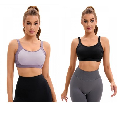 INSPIRE CHIC 2 Pcs Women's Contrasting Colors Adjustable Straps Workout Fixed Cup U Back Sports Bras