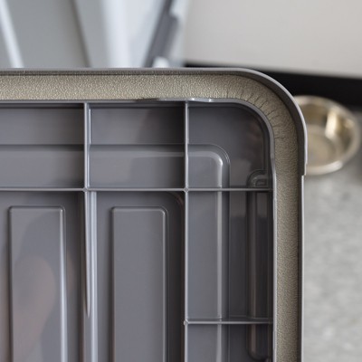 Gray and Dark Gray 32 Quart Plastic Pet Food Storage Bin with Scoop