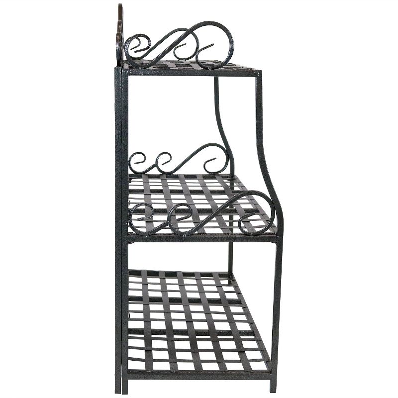 Sunnydaze Indoor/Outdoor Iron Metal 3-Tiered Potted Flower Plant Stand with Scrolled Back Design - 30" - Black, 3 of 14