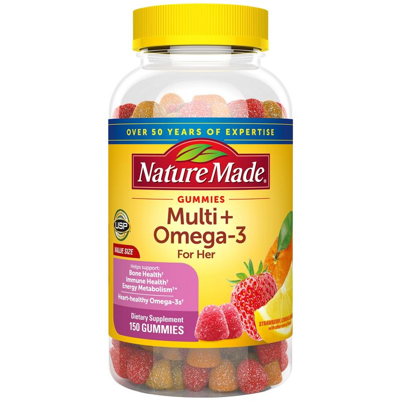 Nature Made Multi for Her + Omega-3 Gummies - Lemon, Orange & Strawberry, 6 of 16