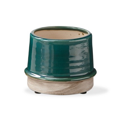 tagltd Radius Planter Small Green Glazed Stoneware, 4L x 4W x 3.7H inches, Fits up to a 3" drop in pot