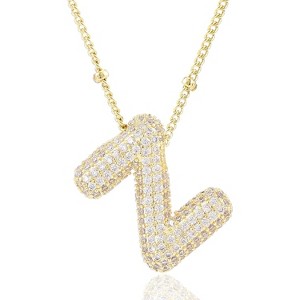 Personalized Chunky Initial Necklace: 14K Gold Plated Bubble Balloon Charm Pendant for Women - 1 of 4