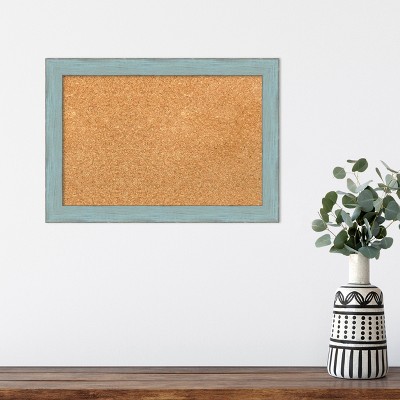 Sky Blue Rustic Wood Framed Corkboard, 20 x 14 Inch