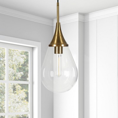 Brass and Clear Glass Teardrop Pendant Light