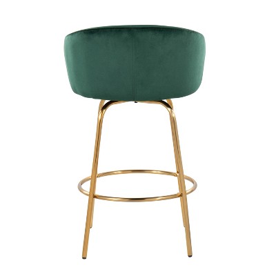 Emerald Green Velvet Swivel Counter Stools with Gold Metal Base, Set of 2
