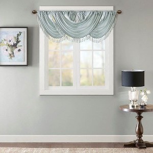 Faux Silk Embroidered Window Valance Grey 50x18" - 1 of 4