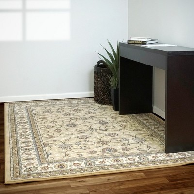 Ivory and Light Gold Hand-Knotted Synthetic Runner Rug