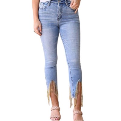 Women's Rhinestone Fringe Skinny Jeans - Grace + Emma