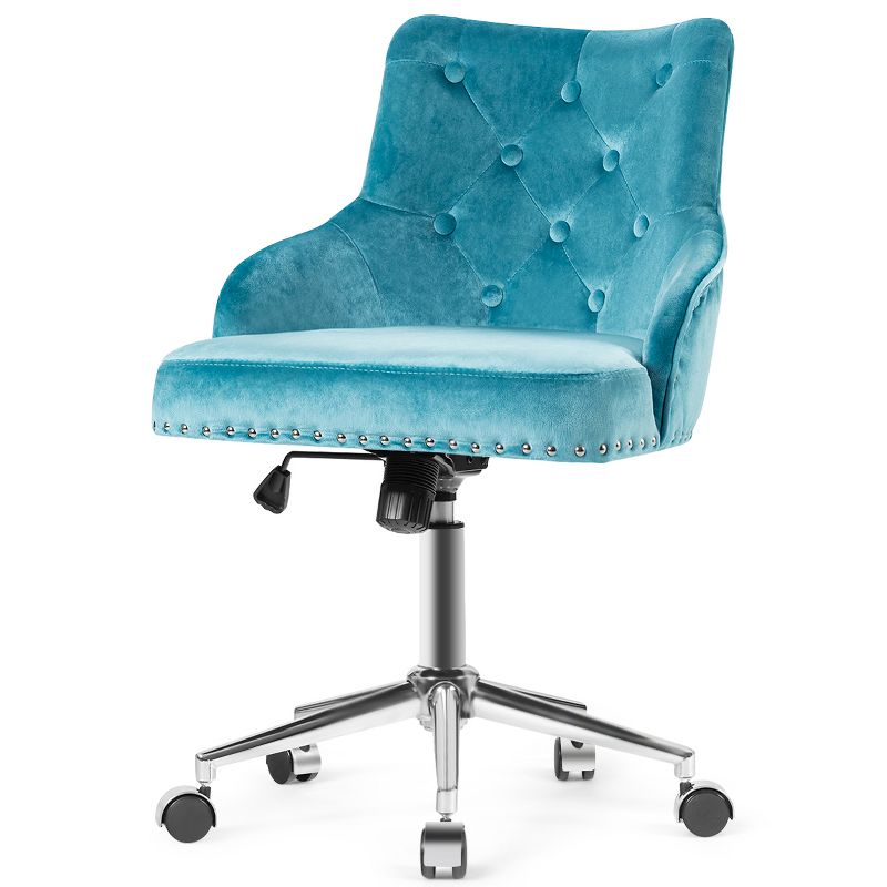 Tangkula Velvet Desk Chair Upholstered 360°Swivel Height Adjustable Rolling Office Chair for Office Bedroom Living Room, 1 of 7
