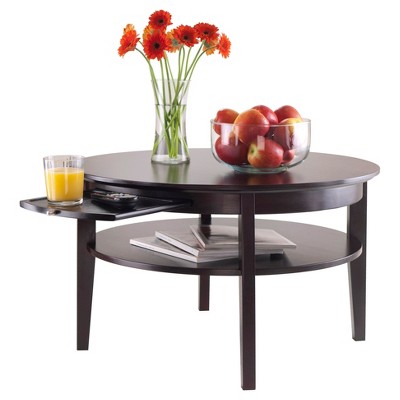 Traditional Amelia Round Espresso Wood Coffee Table with Storage