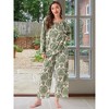 Womens Pajamas Set Long Sleeve Floral Pullover Tie Front Wide Leg 2 Piece Loungewear X-Large Green Floral - 3 of 4