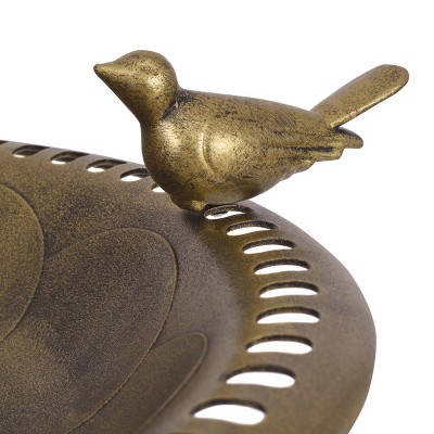 Antique Gold Freestanding Pedestal Bird Bath with Bird Accent