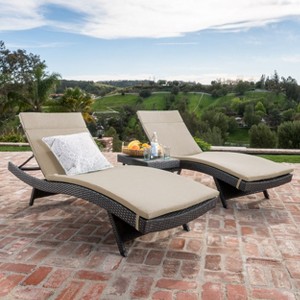 GDFStudio Olivia Outdoor Wicker 3 Piece Armless Folding Chaise Lounge Chat Set with Cushions - 1 of 4