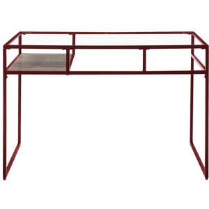 Gulches Glass Top Writing Desk - Blue/Red Finish, 5mm Clear Glass, Metal Sled Base, Open Wooden Shelf, 70lbs Top Weight Limit - 1 of 4