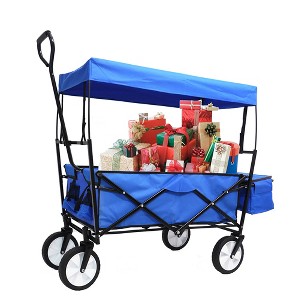 Collapsible Wagon Cart, Folding Garden Shopping Beach Cart Folding Wagon with Umbrella, 150 lbs Capacity Outdoor Camping Garden Utility Wagon - 1 of 4