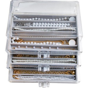 5-Drawer Dustproof Necklace Organizer Box, Clear Acrylic Case with Velvet Lining for Chain Display, Beige - 1 of 4
