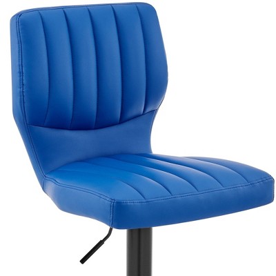 Contempo Chic 17" Blue Faux Leather & Metal Swivel Adjustable Barstool