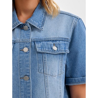Женские куртки INSPIRE CHIC Women's Turndown Collar Short Sleeve Button Denim Jacket White Medium — фото 4