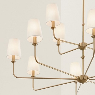 Brushed Natural Brass 12-Light Chandelier with Fabric Bell Shades
