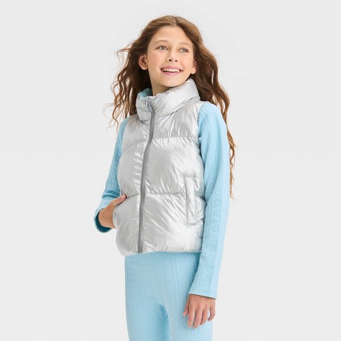 Girls' Reversible Puffer Vest - All In Motion™ Silver S