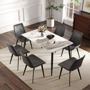 Okak Dining Table 55.12"/62.99"  Modern Artificial Stone Dining Table with Black Metal Leg for 6 People for Kitchen, Dining Room, Office - 1 of 4