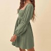 EXLURA Womens Square Neck Dress Long Puff Sleeve A-Line Casual Short Mini Dresses - 2 of 4