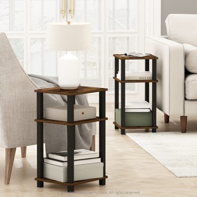 Furinno 2PCS 3-Tier Industrial Accent End Table Sofa Side Table Nightstand W/Open Bookshelf for Living Room&Home Office&Study&Bedroom,Amber Pine/Black