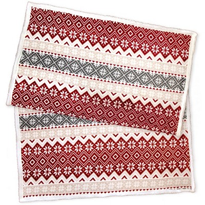 Holiday Snowflake Red and White Reversible Sherpa Throw Blanket