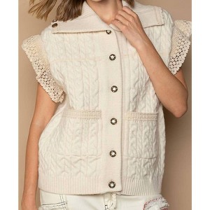 Women's Crochet Button Down Lace Trim Sweater Vest - POL - 1 of 4