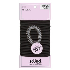 scünci No Damage Elastic Hair Ties with Storage Ring - Thick Hair - Black - 24pcs - 1 of 4