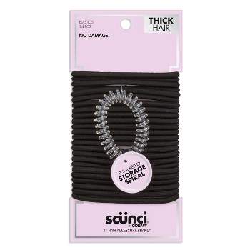 scünci No Damage Elastic Hair Ties with Storage Ring - Thick Hair - Black - 24pcs