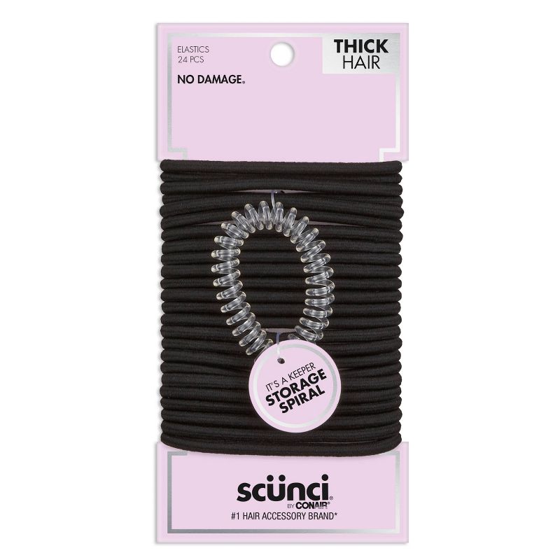 sc&#252;nci No Damage Elastic Hair Ties with Storage Ring - Thick Hair - Black - 24pcs, 1 of 10