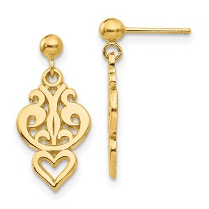 Black Bow Jewelry Small Filigree Heart Dangle Post Earrings in 14k Yellow Gold - 1 of 4