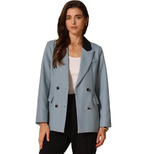 INSPIRE CHIC Women's Notched Lapel Long Sleeve One Button Double Breast Flap Pocket Blazer - 1 of 4