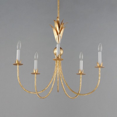 Elegant Gold Leaf 5-Light Chandelier with Off-White Candle Covers