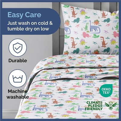 Queen Size Blue Dinosaur Print Microfiber Sheet Set