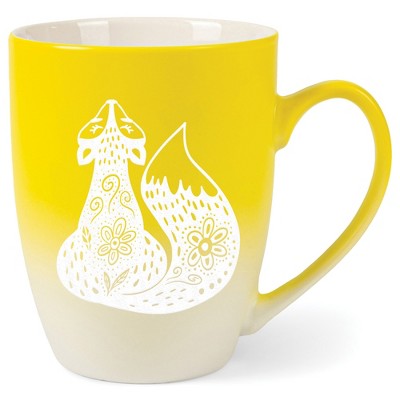 Elanze Designs 12 Ounce Vibrant Two Toned Ombre Ceramic Tea Coffee Cup Mug Yellow White Sly Forest Fox